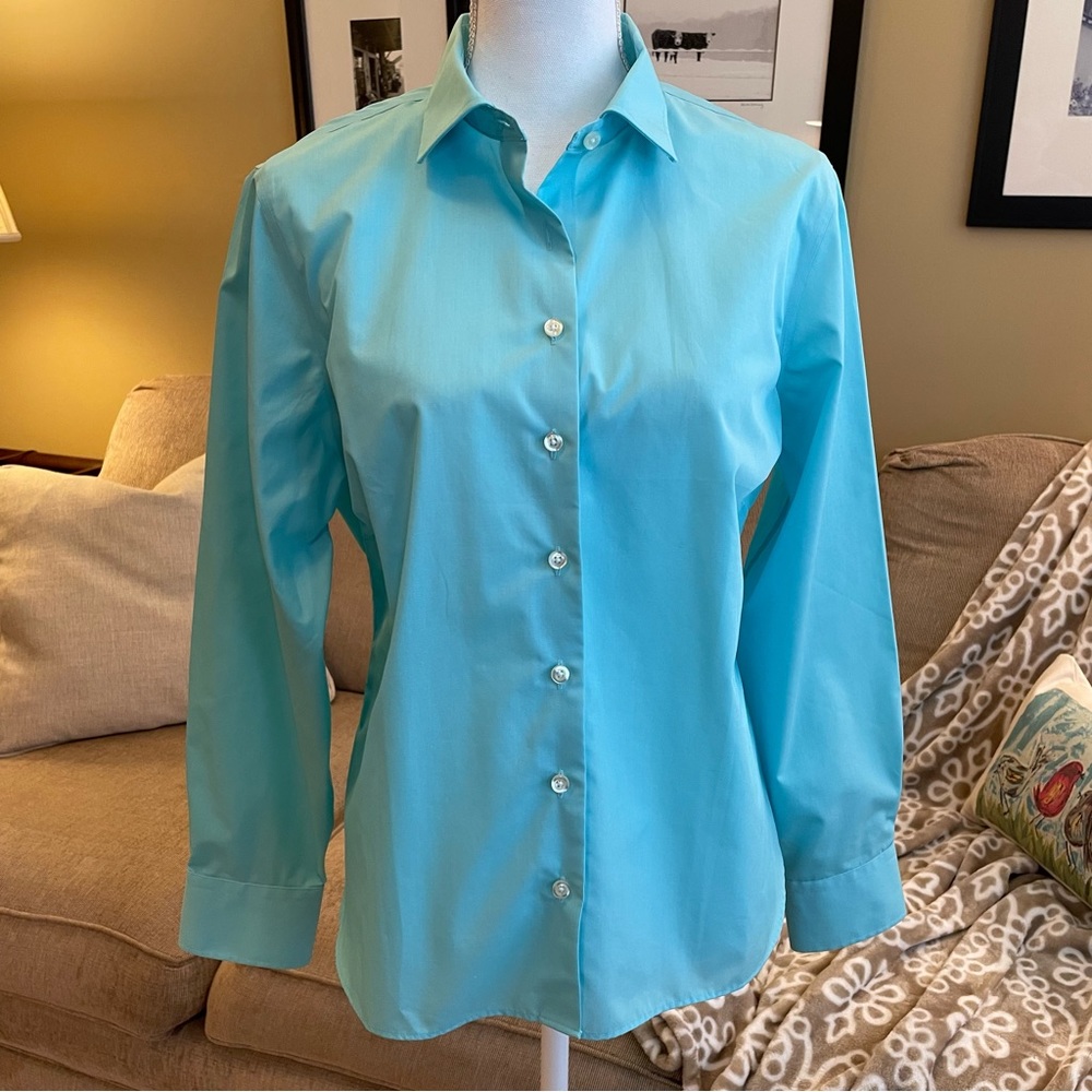 Lands' End Women's Blue Button Front Shirt